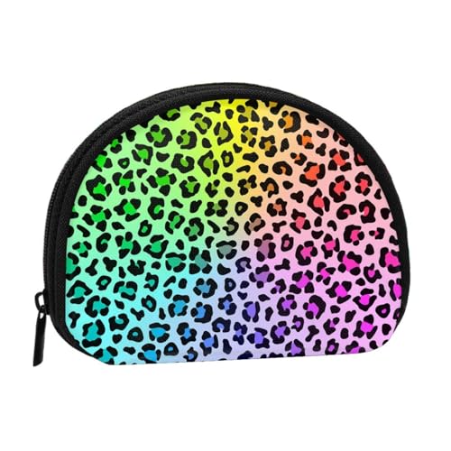 Radial Rainbow Multicolor Leopard PatternKleine Aufbewahrungstasche für Make-up-Damenbinden, Kosmetik-Geldbörse für Damen von YOFIEN