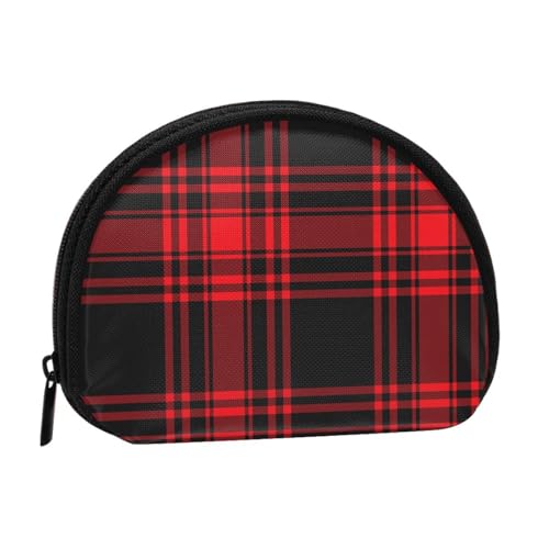 Weihnachts-rot-schwarzes Schottenkaro, kleine Aufbewahrungstasche für Make-up-Damenbinden, Kosmetik-Geldbörse für Damen von YOFIEN