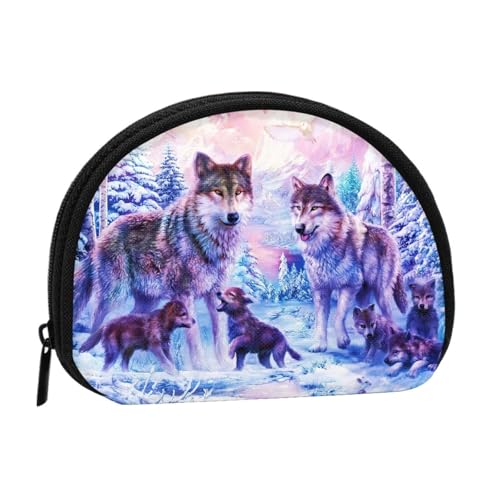 Winter Snow Wolves Family, kleine Aufbewahrungstasche für Make-up-Damenbinden, Kosmetik-Geldbörse für Damen von YOFIEN