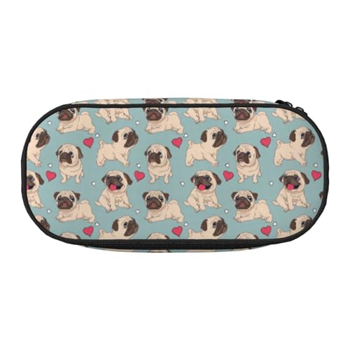 YOFIEN Blauer Mops-Aufkleber, kleines Federmäppchen, großes Fassungsvermögen, Federmäppchen, Büro-Schreibwaren-Organizer von YOFIEN