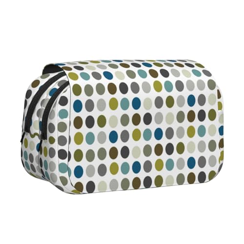 YOFIEN Bleistiftbeutel im Retro-Mod-Stil mit Punktmuster, tragbar, doppellagig, Schreibwaren-Organizer von YOFIEN