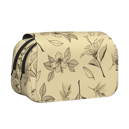 YOFIEN Bleistiftbeutel im Vintage-Retro-Stil mit Blumenmuster, tragbar, doppellagig, Schreibwaren-Organizer von YOFIEN