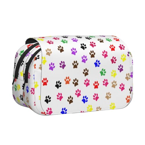YOFIEN Bleistiftbeutel mit Buntem Hundepfoten-Print, tragbarer doppellagiger Schreibwaren-Organizer von YOFIEN