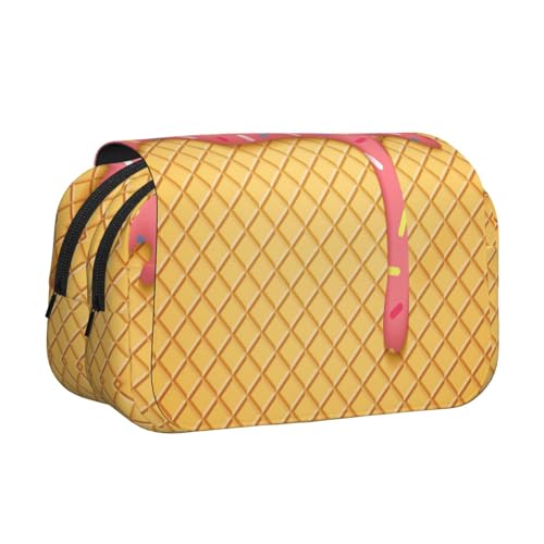 YOFIEN Bleistiftbeutel mit Eiscreme- und Waffelmuster, tragbarer doppellagiger Schreibwaren-Organizer von YOFIEN