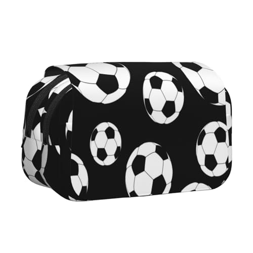 YOFIEN Bleistiftbeutel mit Fußball-Fußbällen, tragbar, doppellagig, Schreibwaren-Organizer von YOFIEN