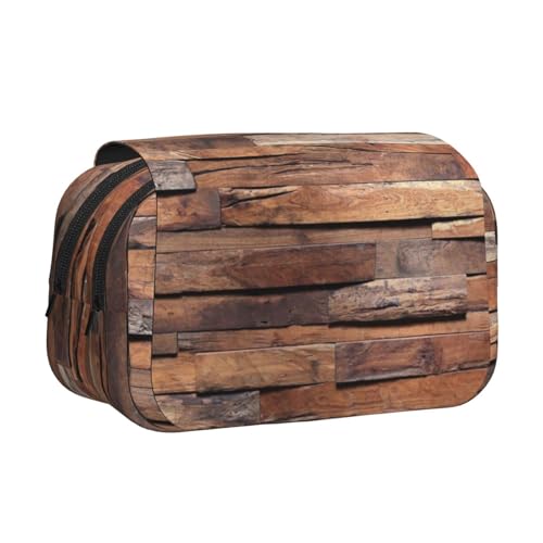 YOFIEN Bleistiftbeutel mit Holzpaneelen, Wand- und Bodenstruktur, tragbarer doppelschichtiger Schreibwaren-Organizer von YOFIEN