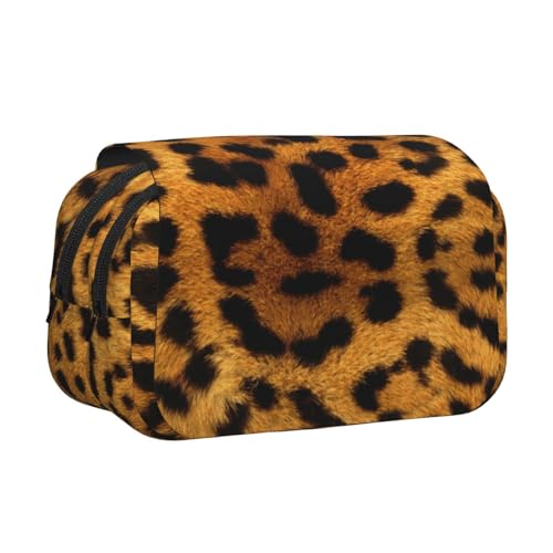 YOFIEN Bleistiftbeutel mit Tier-Leopardenhaut, tragbar, doppellagig, Schreibwaren-Organizer von YOFIEN
