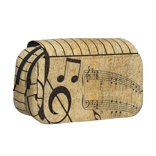 YOFIEN Bleistiftbeutel mit Vintage-Musiknoten und Klaviermotiv, tragbar, doppellagig, Schreibwaren-Organizer von YOFIEN