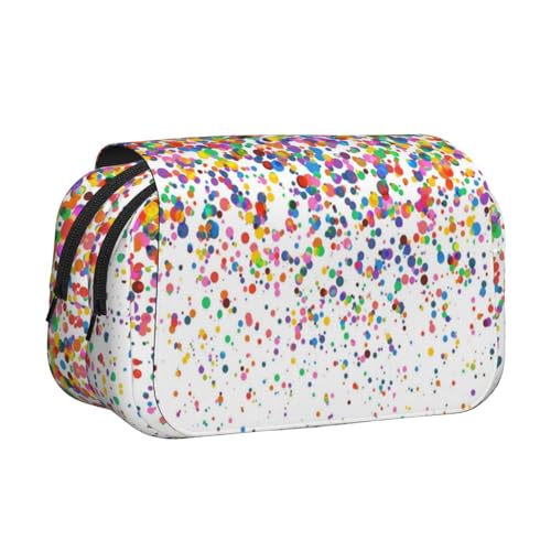 YOFIEN Bleistiftbeutel mit farbigen Punkten und Kunstdruck, tragbarer doppellagiger Schreibwaren-Organizer von YOFIEN