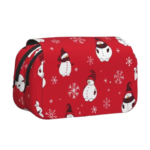 YOFIEN Bleistiftbeutel mit lustigem Weihnachts-Schneemann und Schneeflocken, tragbar, doppellagig, Schreibwaren-Organizer von YOFIEN