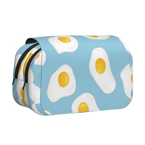 YOFIEN Bleistiftbeutel mit nahtlosem Muster und Spiegeleiern, tragbarer doppelschichtiger Schreibwaren-Organizer von YOFIEN