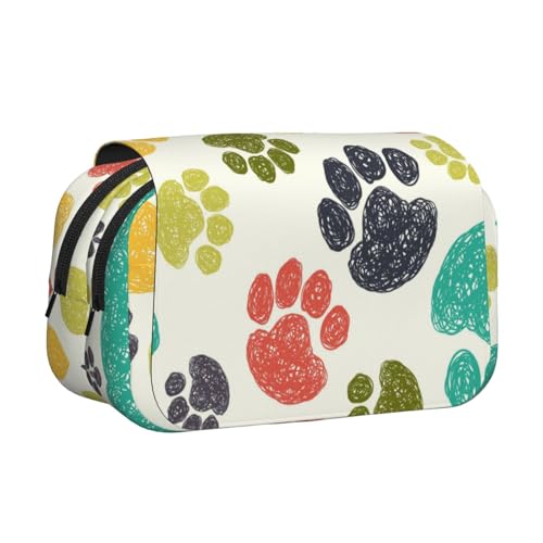 YOFIEN Bleistiftbeutel mit niedlichem Hundepfoten-Motiv, tragbar, doppellagig, Schreibwaren-Organizer von YOFIEN