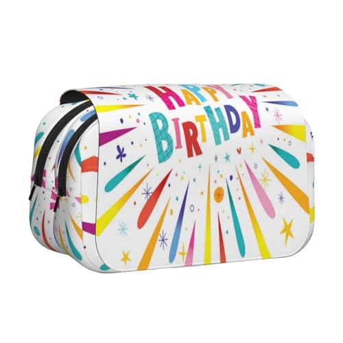 YOFIEN Bleistifttasche „Happy Birthday“, tragbar, doppellagig, Schreibwaren-Organizer von YOFIEN