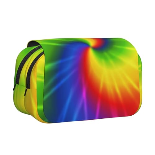 YOFIEN Bleistifttasche mit Batikmuster und Regenbogen-Motiv, tragbar, doppellagig, Schreibwaren-Organizer von YOFIEN