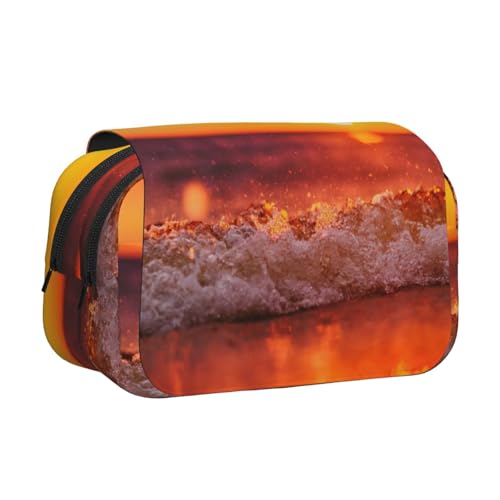 YOFIEN Bleistifttasche mit Sonnenuntergang und Meereswellen-Print, tragbarer doppellagiger Schreibwaren-Organizer von YOFIEN