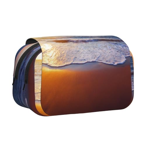 YOFIEN Bleistifttasche mit Sonnenuntergang und Strandmotiv, tragbar, doppellagig, Schreibwaren-Organizer von YOFIEN