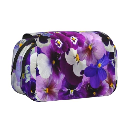 YOFIEN Bleistifttasche mit grafischem Stiefmütterchen, Ostern, Frühlingsblumen, tragbar, doppellagig, Schreibwaren-Organizer von YOFIEN