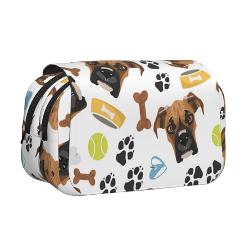 YOFIEN Bleistifttasche mit lächelndem Hund und Boxer, tragbar, doppellagig, Schreibwaren-Organizer von YOFIEN