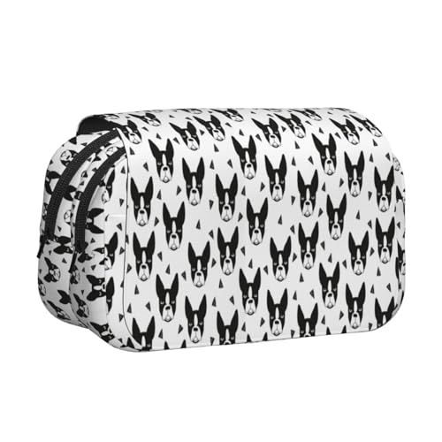 YOFIEN Boston Terrier, schwarz-weißer Hund, süße Hunde, Federmäppchen, tragbar, doppellagig, Schreibwaren-Organizer von YOFIEN