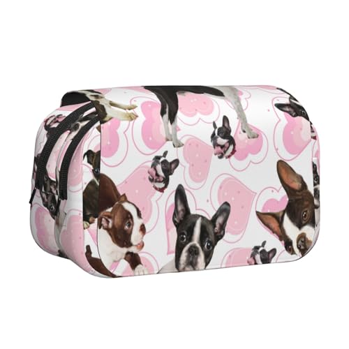 YOFIEN Boston Terrier Bleistifttasche, tragbarer doppellagiger Schreibwaren-Organizer von YOFIEN