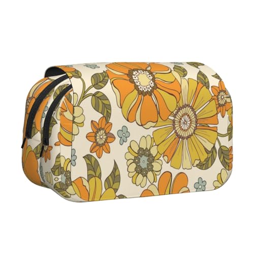 YOFIEN Bunte Federtasche im Retro-Stil der 70er Jahre mit Blumenmotiv, tragbar, doppellagig, Schreibwaren-Organizer von YOFIEN