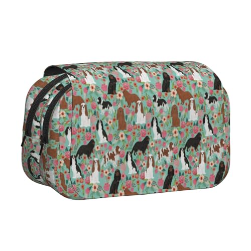 YOFIEN Cavalier King Charles Spaniel Floral Bleistifttasche Tragbarer doppellagiger Schreibwaren-Organizer von YOFIEN