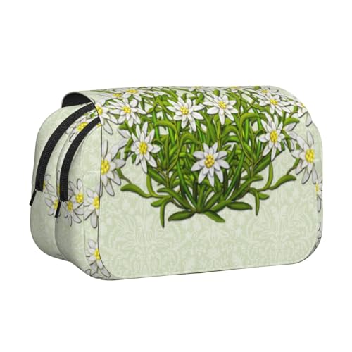 YOFIEN Edelweiß-Bleistifttasche mit Schweizer Bergblumen, tragbar, doppellagig, Schreibwaren-Organizer von YOFIEN