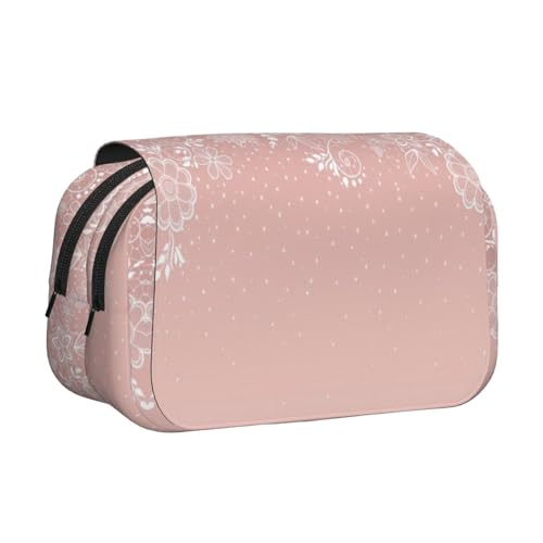 YOFIEN Elegantes Federmäppchen mit weißem Spitzen-Blumen- und Konfetti-Design, tragbarer doppellagiger Schreibwaren-Organizer von YOFIEN