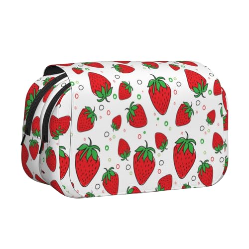 YOFIEN Erdbeere (2) Federmäppchen, tragbar, doppellagig, Schreibwaren-Organizer von YOFIEN