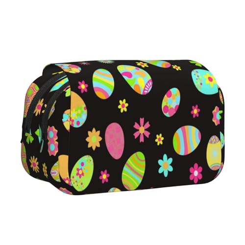 YOFIEN Federmäppchen mit Aufschrift „Frohe Ostern, Bunte Ostereier“, tragbar, doppellagig, Schreibwaren-Organizer von YOFIEN