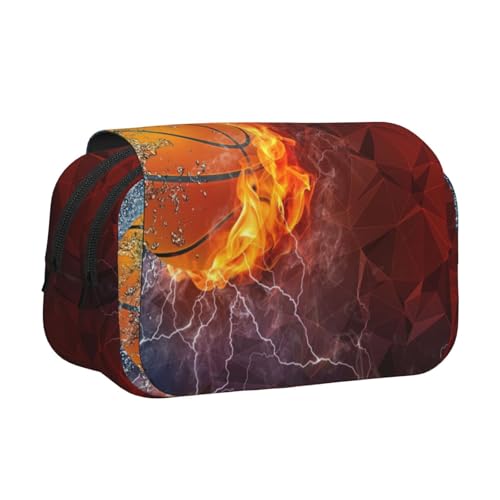 YOFIEN Federmäppchen mit Basketball-Flammen und Wassertropfen, tragbar, doppellagig, Schreibwaren-Organizer von YOFIEN