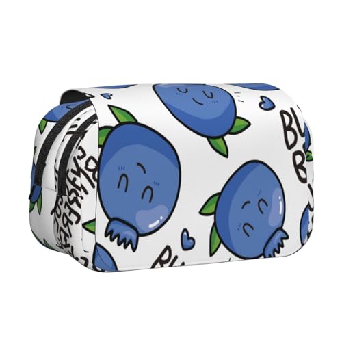 YOFIEN Federmäppchen mit Blaubeermuster, tragbar, doppellagig, Schreibwaren-Organizer von YOFIEN