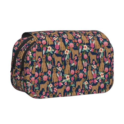 YOFIEN Federmäppchen mit Brüsseler Griffon-Motiv, Blumenmuster, Hundemotiv, tragbar, doppellagig, Schreibwaren-Organizer von YOFIEN