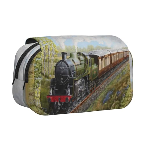 YOFIEN Federmäppchen mit Dampfzug und Eisenbahn, tragbar, doppellagig, Schreibwaren-Organizer von YOFIEN