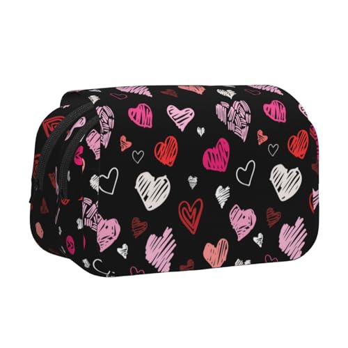 YOFIEN Federmäppchen mit Herzen, rosa und roten Herzen, tragbar, doppellagig, Schreibwaren-Organizer von YOFIEN