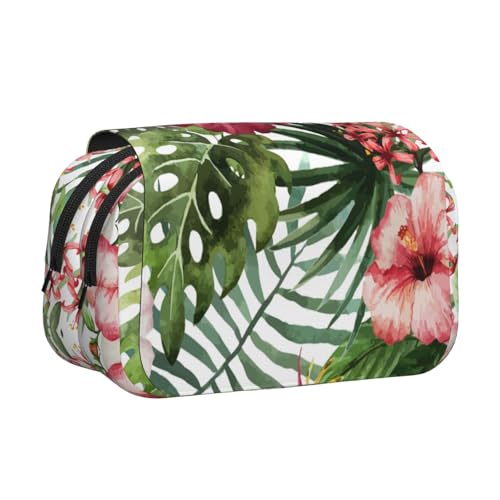 YOFIEN Federmäppchen mit Hibiskusblüten-Print, tragbar, doppellagig, Schreibwaren-Organizer von YOFIEN