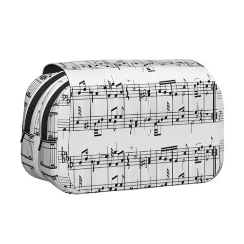 YOFIEN Federmäppchen mit Musiknoten auf dem Notenschlüssel, tragbar, doppellagig, Schreibwaren-Organizer von YOFIEN
