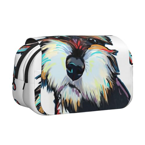 YOFIEN Federmäppchen mit Schnauzer-Hund, tragbar, doppellagig, Schreibwaren-Organizer von YOFIEN