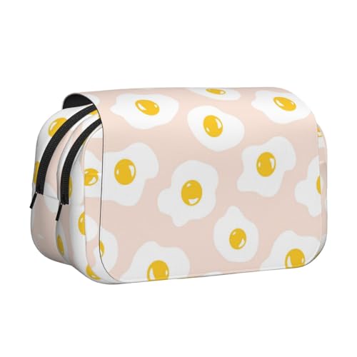 YOFIEN Federmäppchen mit Spiegelei-Essen, wiederholt, tragbar, doppellagig, Schreibwaren-Organizer von YOFIEN