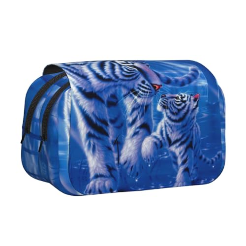 YOFIEN Federmäppchen mit Tiger-Motiv, für Mutter und Sohn, tragbar, doppellagig, Schreibwaren-Organizer von YOFIEN