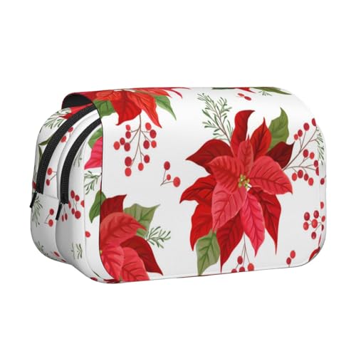 YOFIEN Federmäppchen mit Weihnachts-Winterblumen-Motiv, tragbar, doppellagig, Schreibwaren-Organizer von YOFIEN