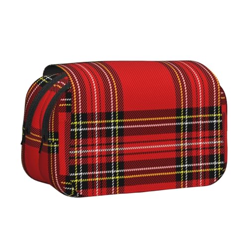 YOFIEN Federmäppchen mit Weihnachts- und Neujahrsmotiv, Tartan-Plaid, schottisches Muster, tragbar, doppellagig, Schreibwaren-Organizer von YOFIEN