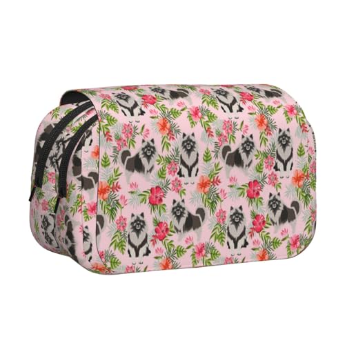 YOFIEN Federmäppchen mit Wolfshund-Motiv, Hawaii-Blumenmuster, tragbar, doppellagig, Schreibwaren-Organizer von YOFIEN