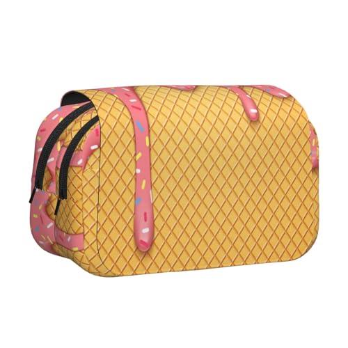 YOFIEN Federmäppchen mit bunten Streuseln auf Waffeln, tragbar, doppellagig, Schreibwaren-Organizer von YOFIEN