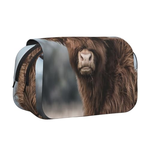 YOFIEN Federmäppchen mit schottischem Highland-Kuh-Motiv, tragbar, doppellagig, Schreibwaren-Organizer von YOFIEN