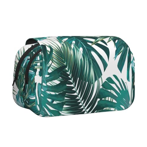 YOFIEN Federmäppchen mit tropischem Dschungel-Palmblatt, tragbar, doppellagig, Schreibwaren-Organizer von YOFIEN