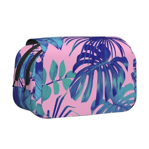 YOFIEN Federmäppchen mit tropischem Pink-Print, tragbar, doppellagig, Schreibwaren-Organizer von YOFIEN