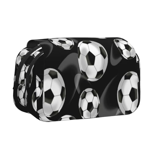 YOFIEN Fußball-Stiftetasche, schwarz, tragbar, doppellagig, Schreibwaren-Organizer von YOFIEN