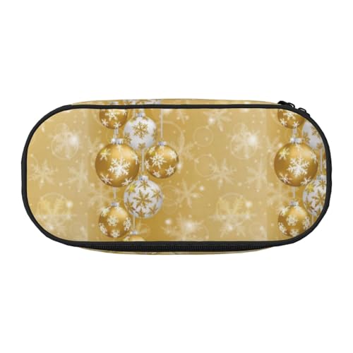 YOFIEN Goldene Weihnachtskugel, Schneeflocke, Weihnachten, kleines Federmäppchen, großes Fassungsvermögen, Federmäppchen, Büro-Schreibwaren-Organizer von YOFIEN
