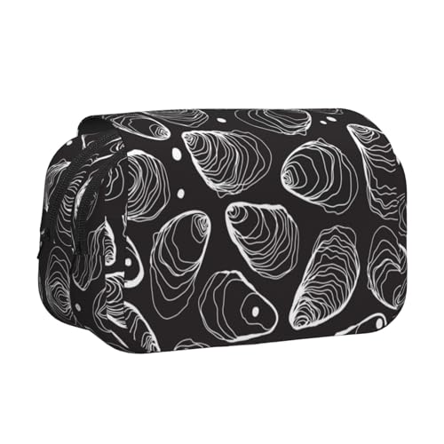 YOFIEN Große Austernperle, handgezeichnete Linie, Natur, Austern-Bleistifttasche, tragbar, doppellagig, Schreibwaren-Organizer von YOFIEN